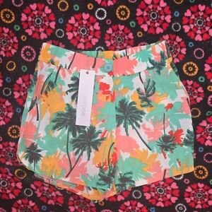 NWT LOVELY GIRL High Waist Green and‎ Orange Tropical Print Shorts-S